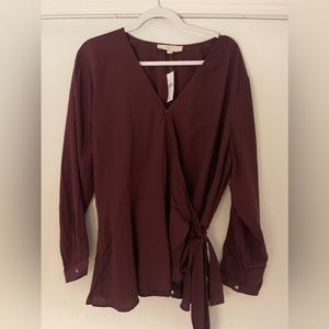 Burgundy tie front blouse